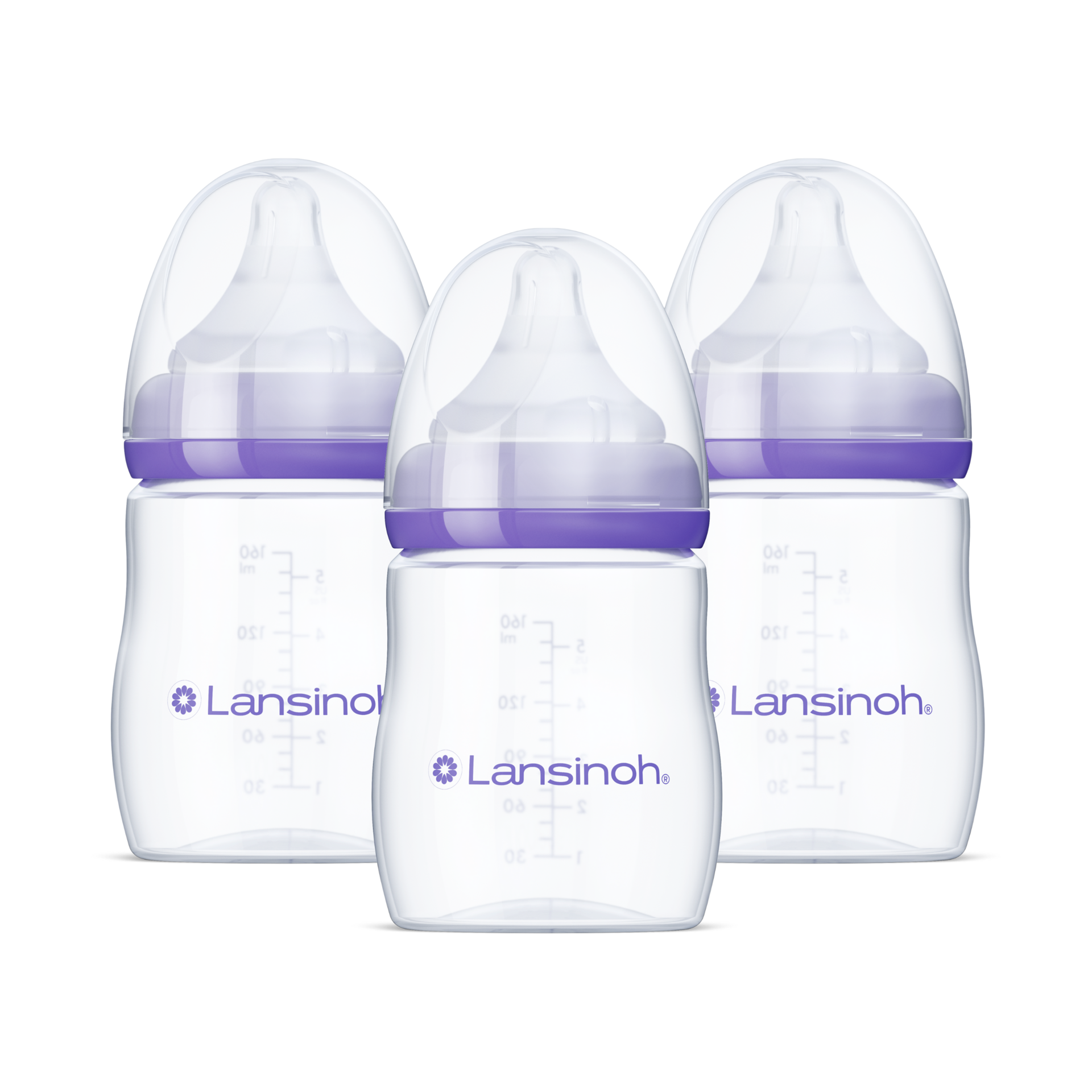 Lansinoh Anti-Colic Baby Bottles for Breastfeeding Babies, 5 Ounces, 3 Count, Includes 3 Slow Flow Nipples, Size S