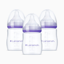 Lansinoh Anti-Colic Baby Bottles for Breastfeeding Babies, 5 Ounces, 3 Count, Includes 3 Slow Flow Nipples, Size S