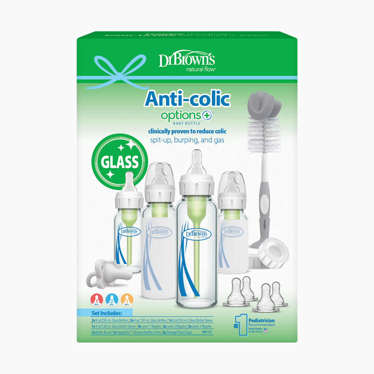 Dr. Brown's Options+ Glass Narrow Anti-Colic Baby Bottle Gift Set.