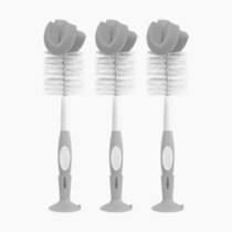 Dr. Brown's Reusable Sponge Baby Bottle Cleaning Brush Set with Suction Cup Stand, Scrubber and Nipple Cleaner, Gray, 3 Pack
