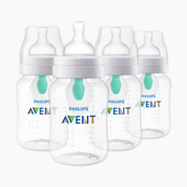 Philips Avent Anti-Colic Baby Bottle with AirFree Vent, 9oz, with Flow 2 Nipples, 1m+, 4pk, Clear, SCY703/04