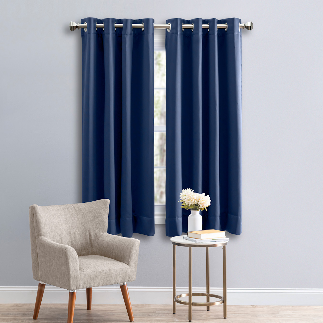 Ricardo Trading Ultimate Black Out Grommet Window Panel Curtain w/Wand - Blue, 56"W X 36"L.