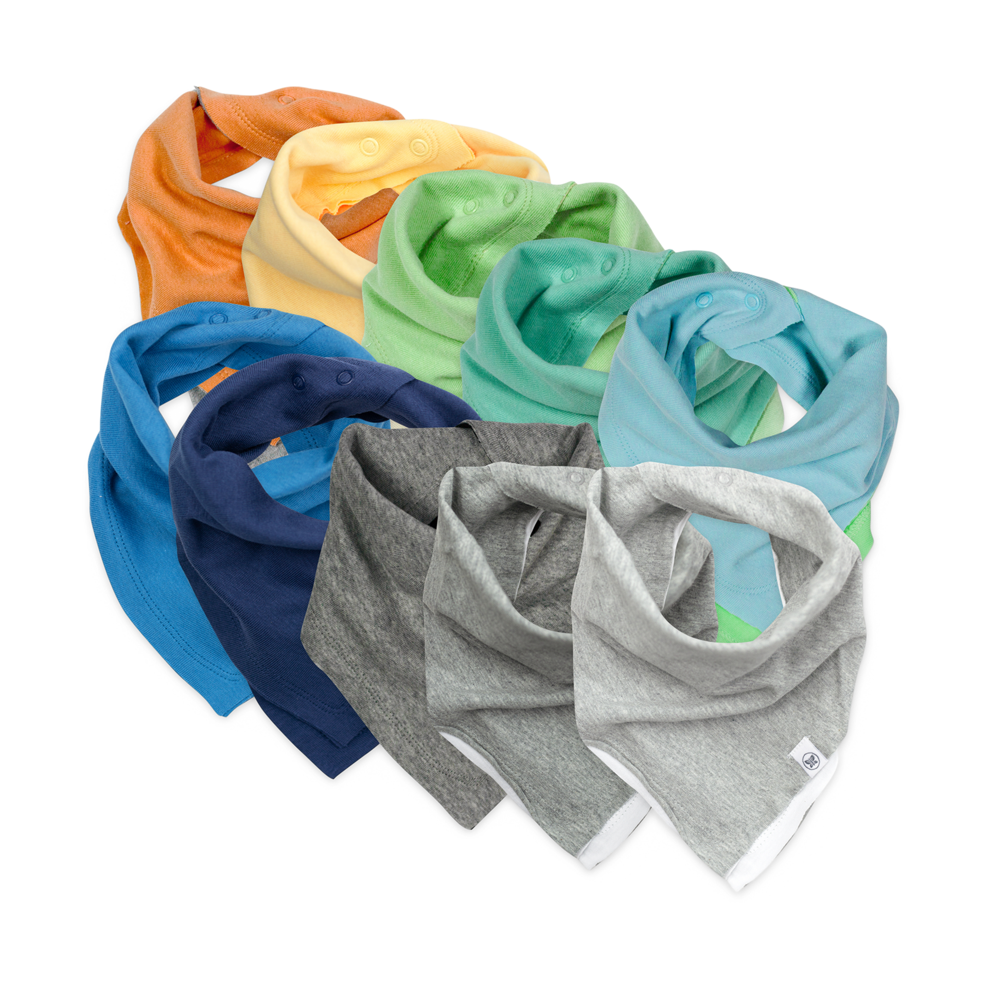 Honest Baby Clothing 10-Pack Organic Cotton Reversible Bandana Bib Burp Cloths - Blue Rainbow, Os.