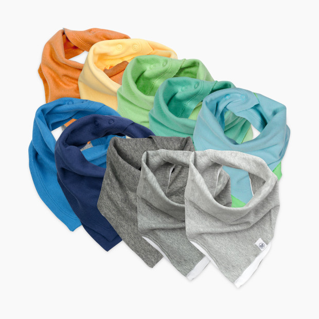 Honest Baby Clothing 10-Pack Organic Cotton Reversible Bandana Bib Burp Cloths - Blue Rainbow, Os.