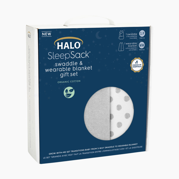 Halo 2pc Sleepsack and Swaddle Set Organic Cotton in Gift Box - Cloud, S/M.
