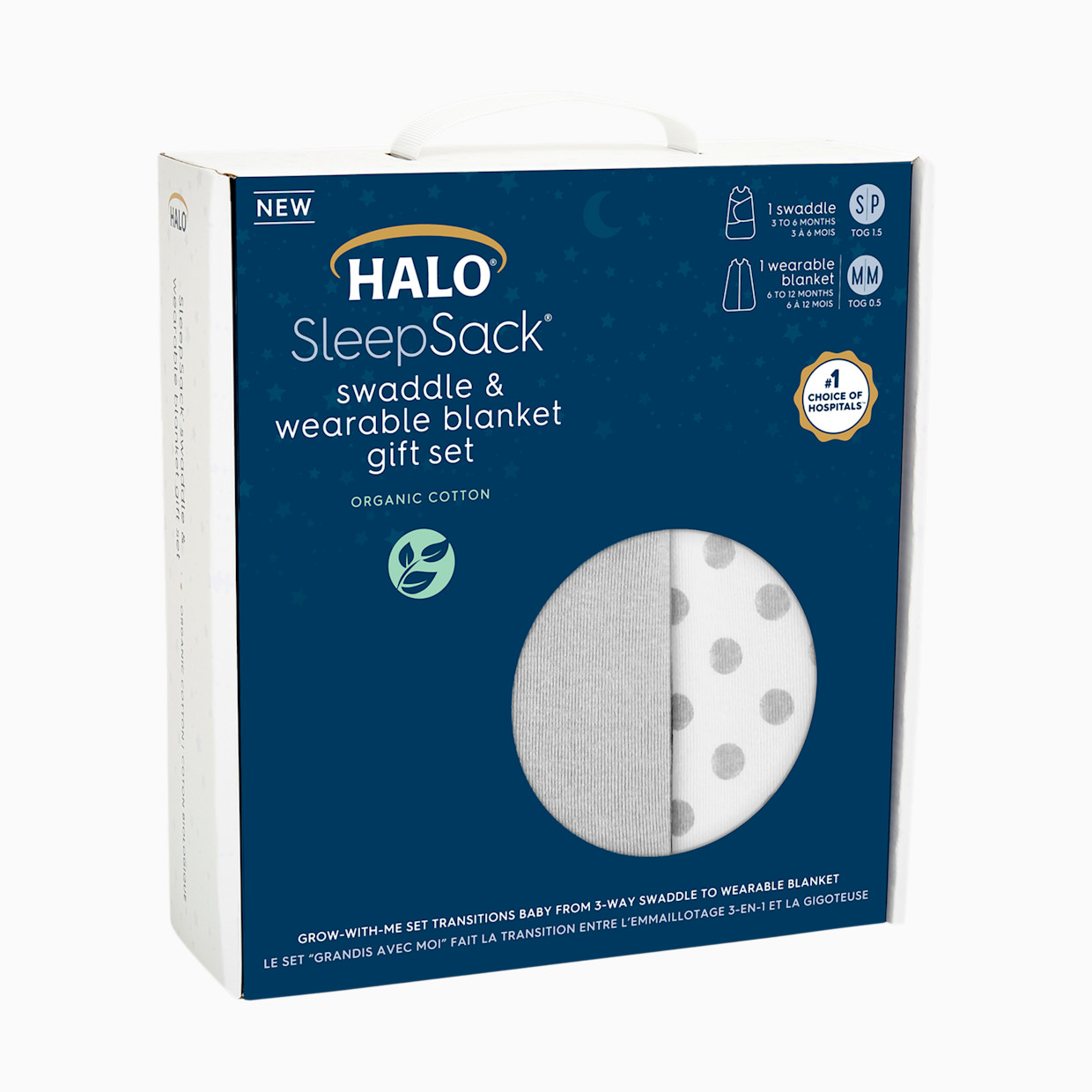 Halo 2pc Sleepsack and Swaddle Set Organic Cotton in Gift Box - Cloud, S/M.