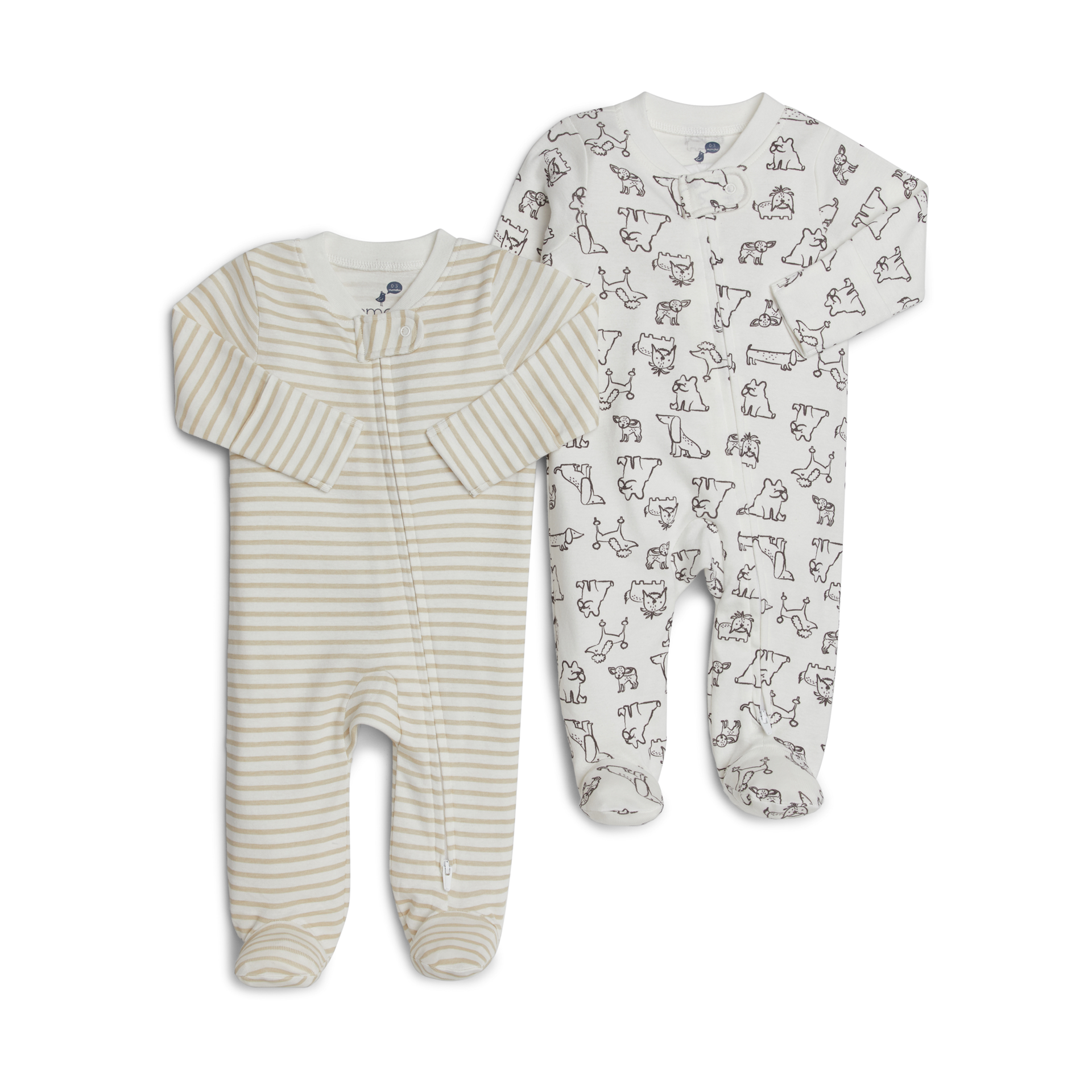 Small Story Organic Cotton 2-Way Zip Footie (2 Pack) - Crazy Dogs, 0-3 M.