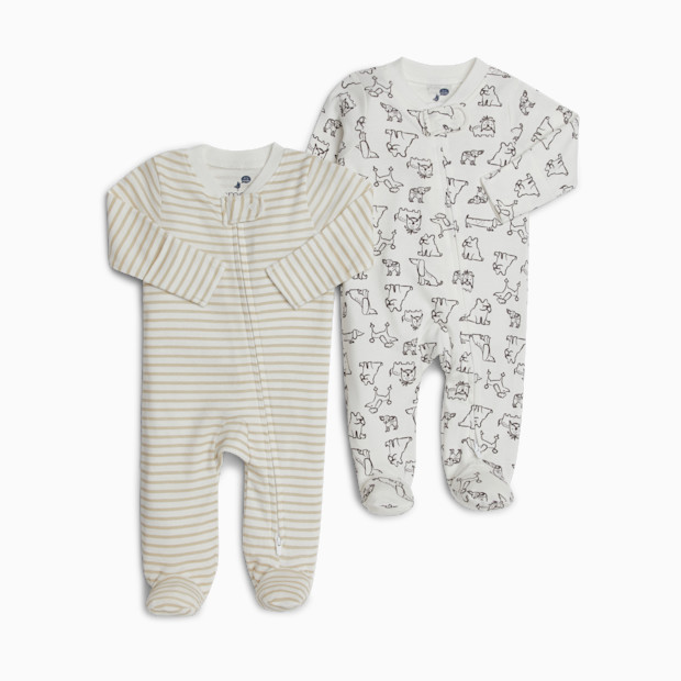 Small Story Organic Cotton 2-Way Zip Footie (2 Pack) - Crazy Dogs, 0-3 M.
