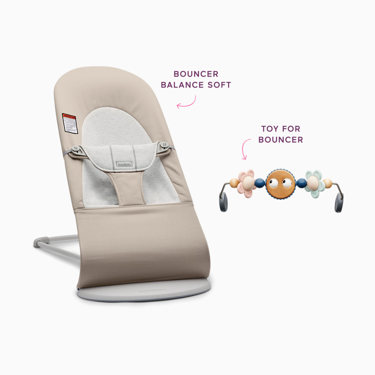 BabyBjörn Bouncer Balance Soft and Toy Bar Bundle - Beige/Pastels.