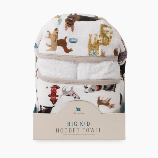Little Unicorn Large Cotton Muslin & Terry Hooded Towel - Woof, Large.