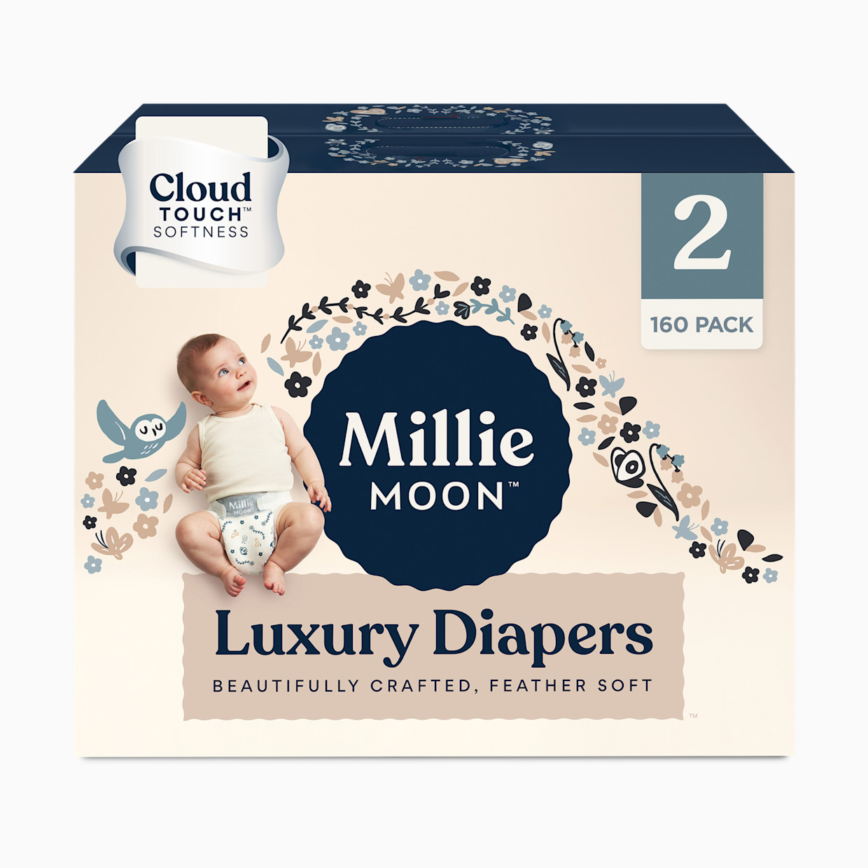 Millie Moon Luxury Diapers - Size 2, 160 Count.