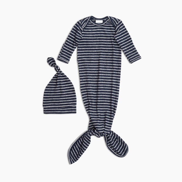 Aden + Anais Snuggle Knit Knotted Gown and Hat Set - Navy Stripe.