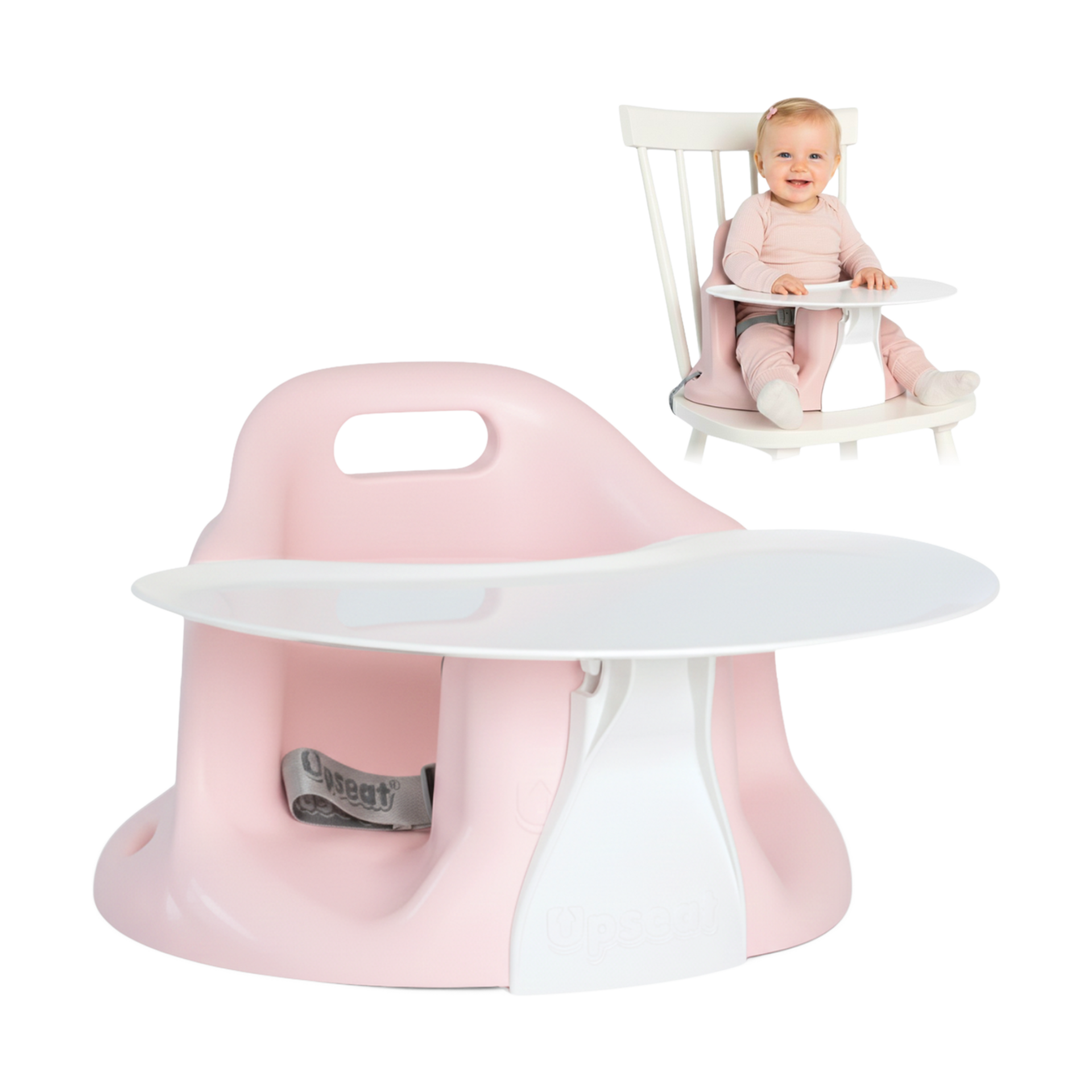 Upseat Baby Floor & Booster Seat with Tray - Pink.