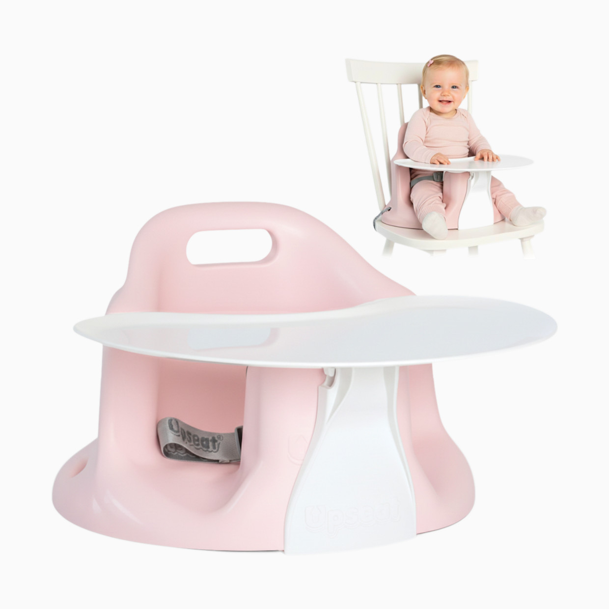Upseat Baby Floor & Booster Seat with Tray - Pink.