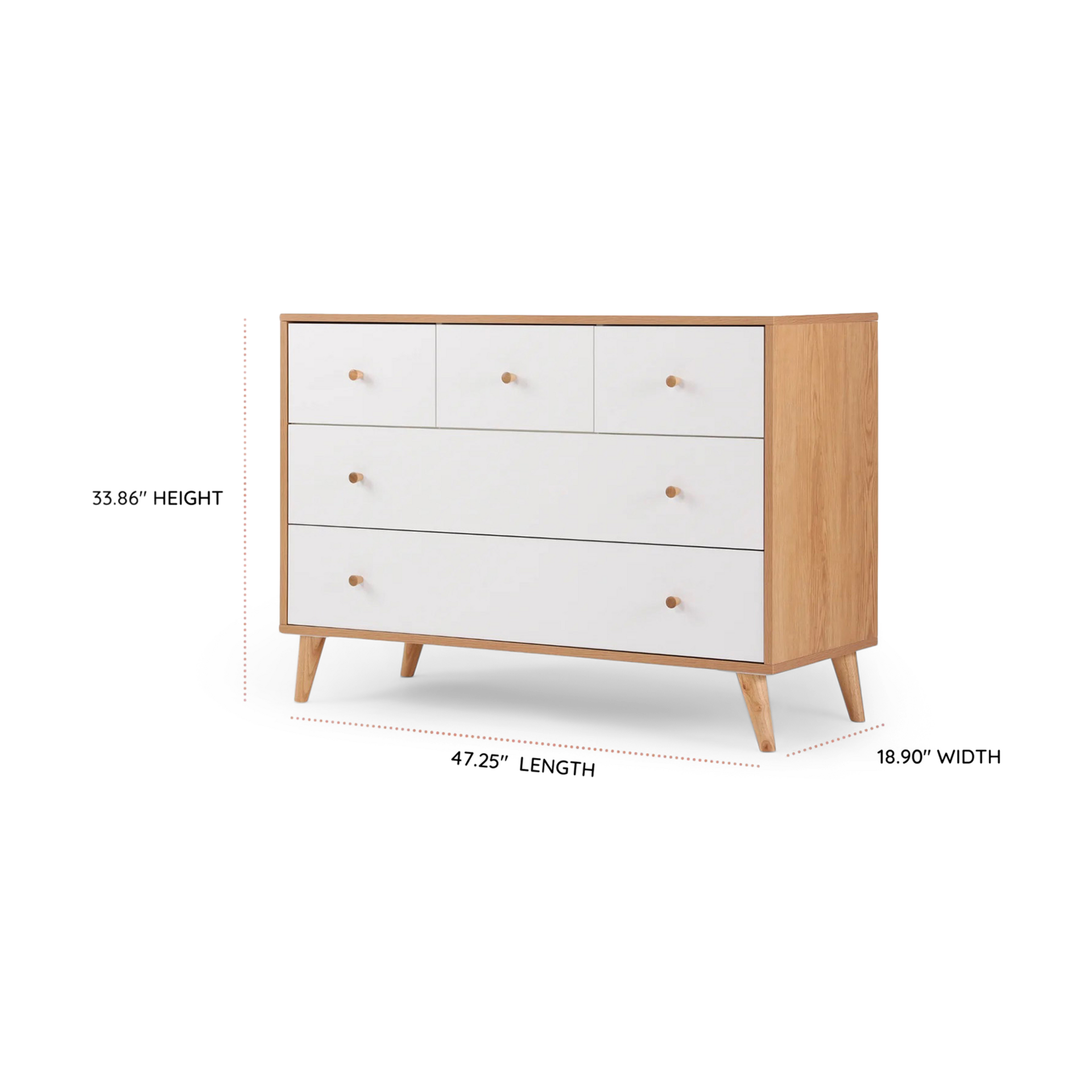 dadada Austin 5drawer dresser White/Red Oak Babylist Shop
