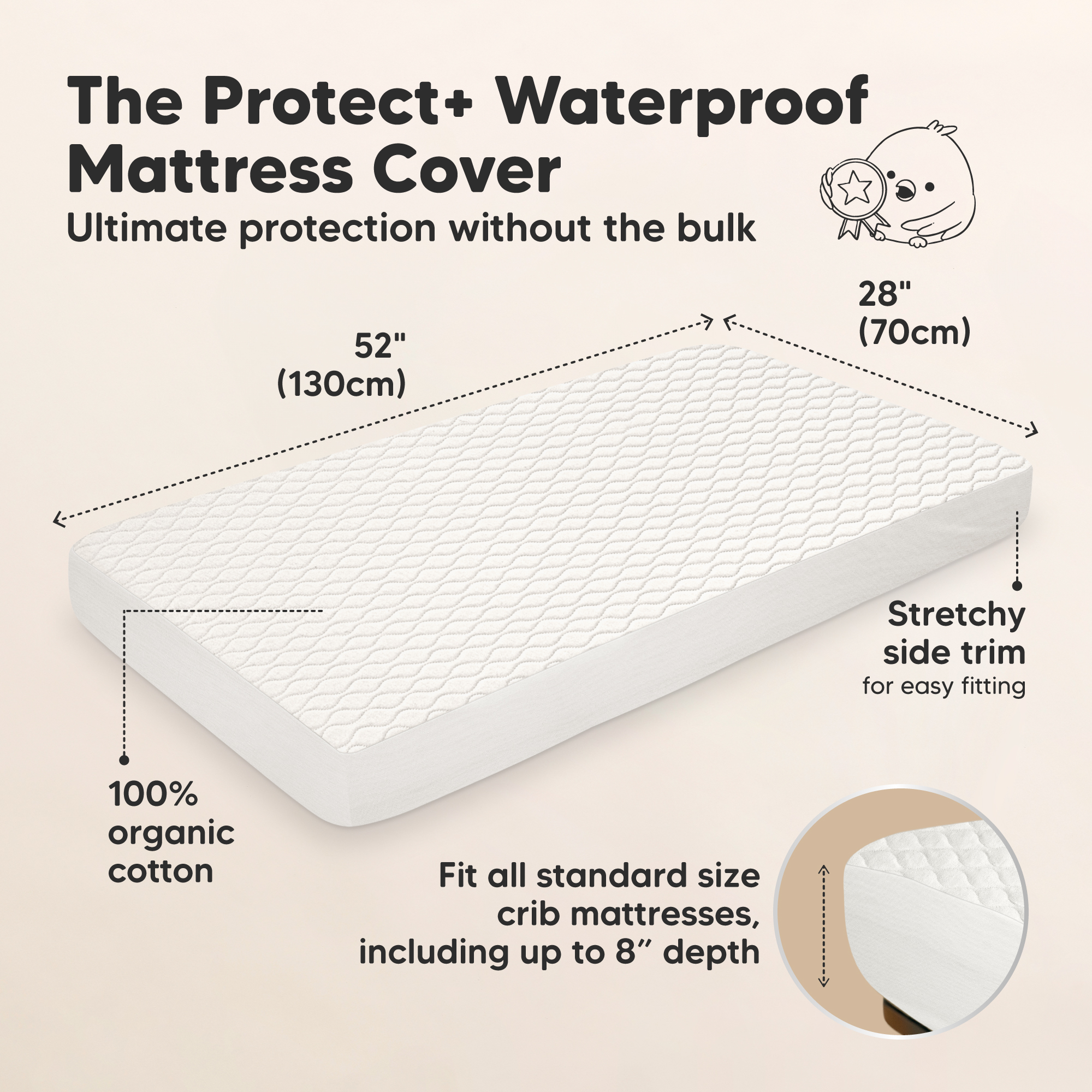 KeaBabies 2-Pack Mavy Protect+ Waterproof Crib Mattress Protector - Soft White.
