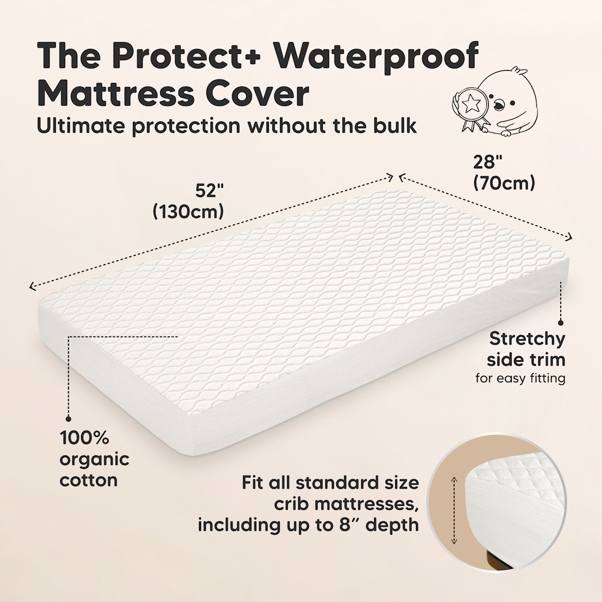 KeaBabies 2-Pack Mavy Protect+ Waterproof Crib Mattress Protector - Soft White.