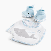 Baby Aspen Shark Bib and Booties Gift Set - Unique Baby Shower Gifts for Boys - 100% Cotton Newborn Bibs and Baby Booties 0-3 Months - Baby Boy Essentials, Cute Shark Week Gift Idea