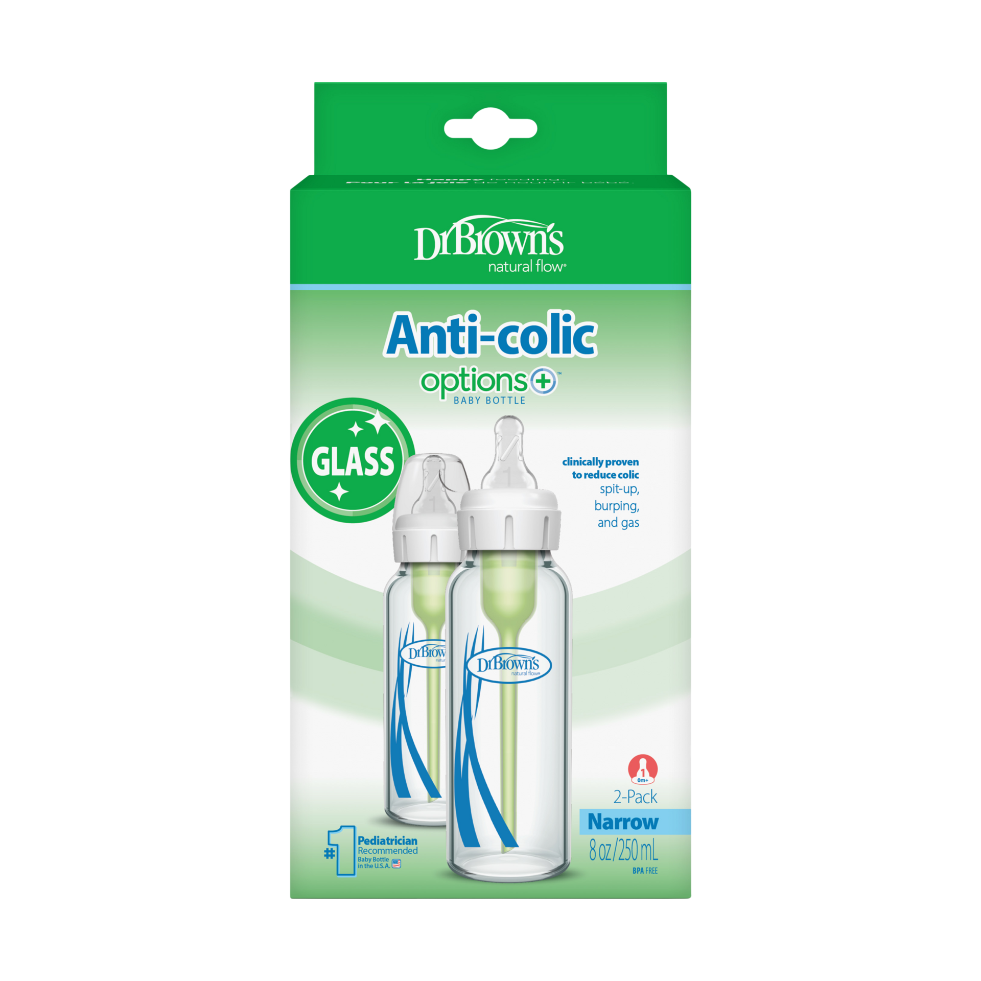Dr. Brown's Anti-colic Options+ Narrow Glass Baby Bottle - 8 Oz, 2.
