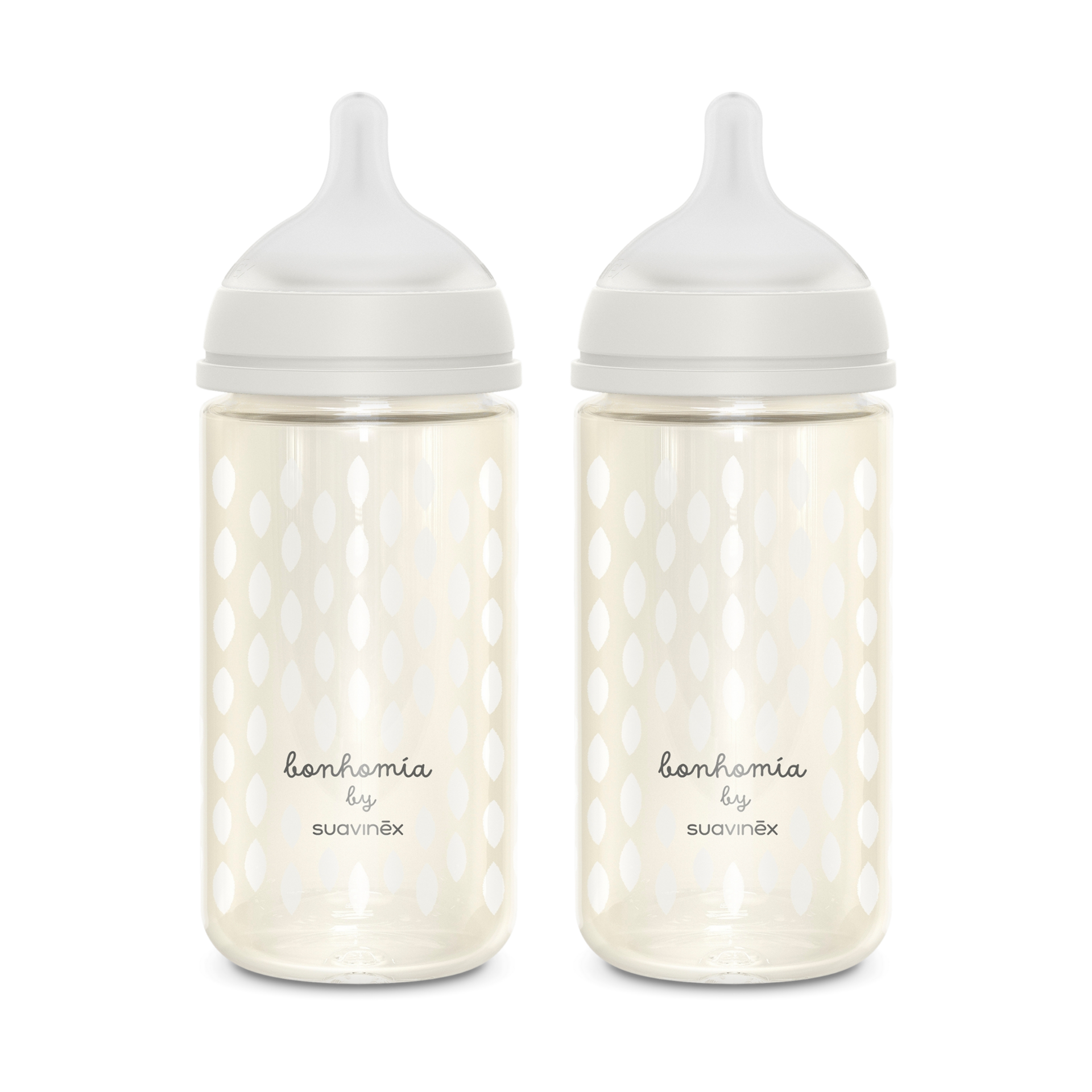 Suavinex Bonhomia Anti-Colic Glass Baby Bottle 2 Pack - Beige, 8 Oz.