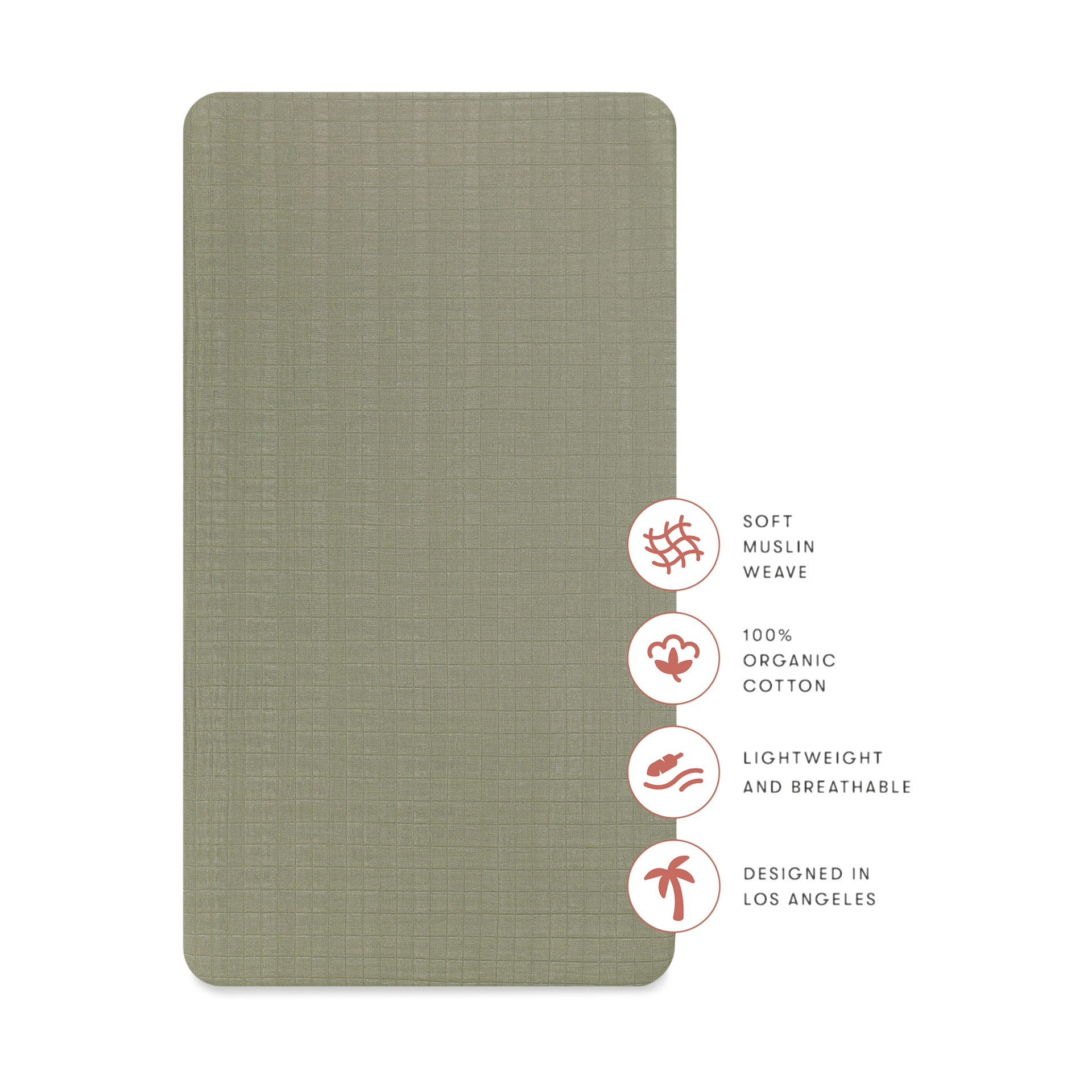 babyletto Crib Sheet in GOTS Certified Organic Muslin Cotton - Matcha.