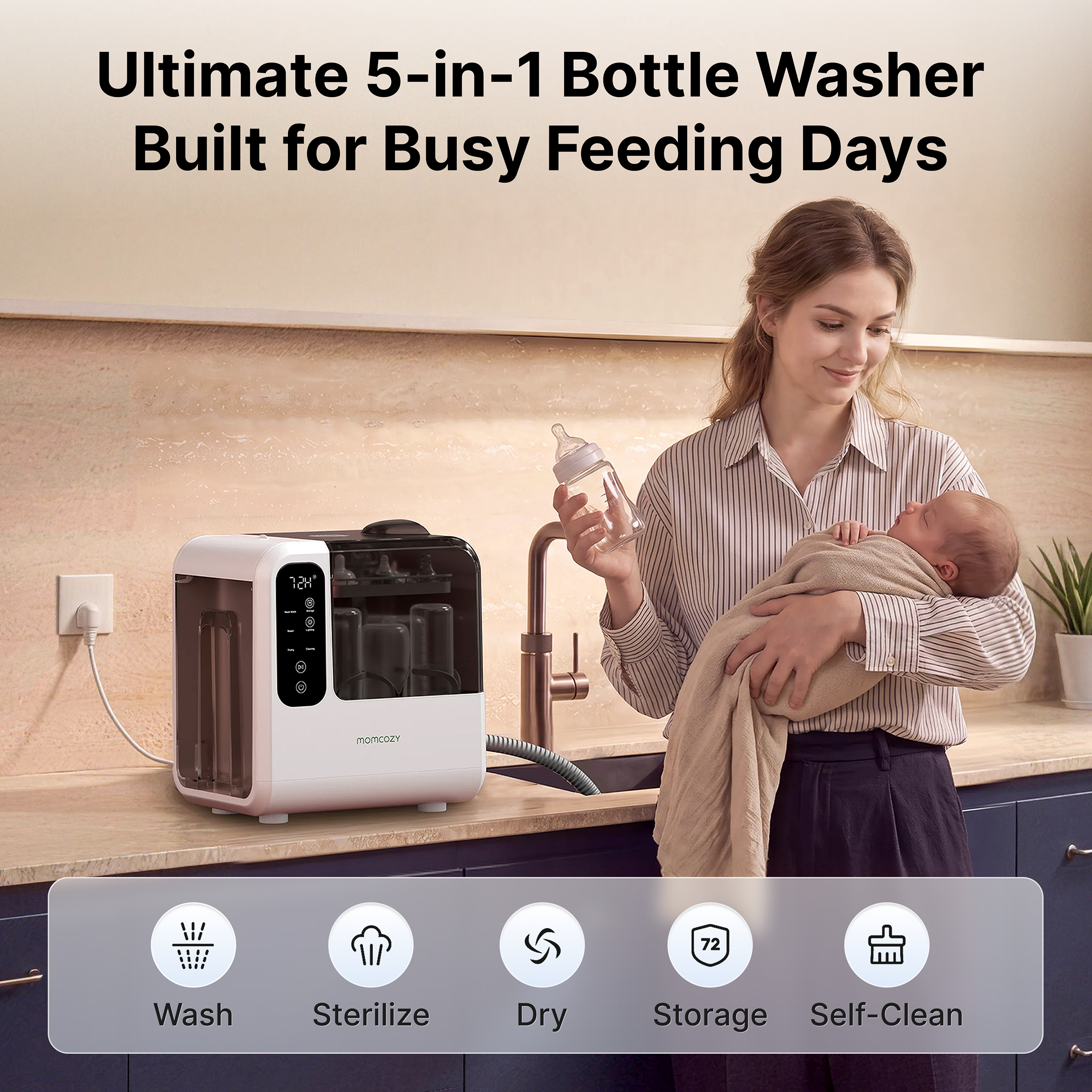 Momcozy DeepClean Baby Bottle Washer - White.