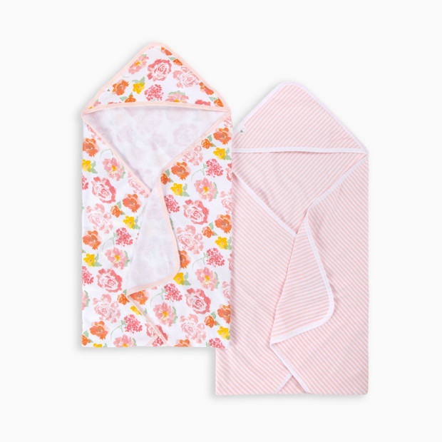 Burt's Bees Baby Organic Single-Ply Hooded Towel with Washcloth - Rosy Spring.