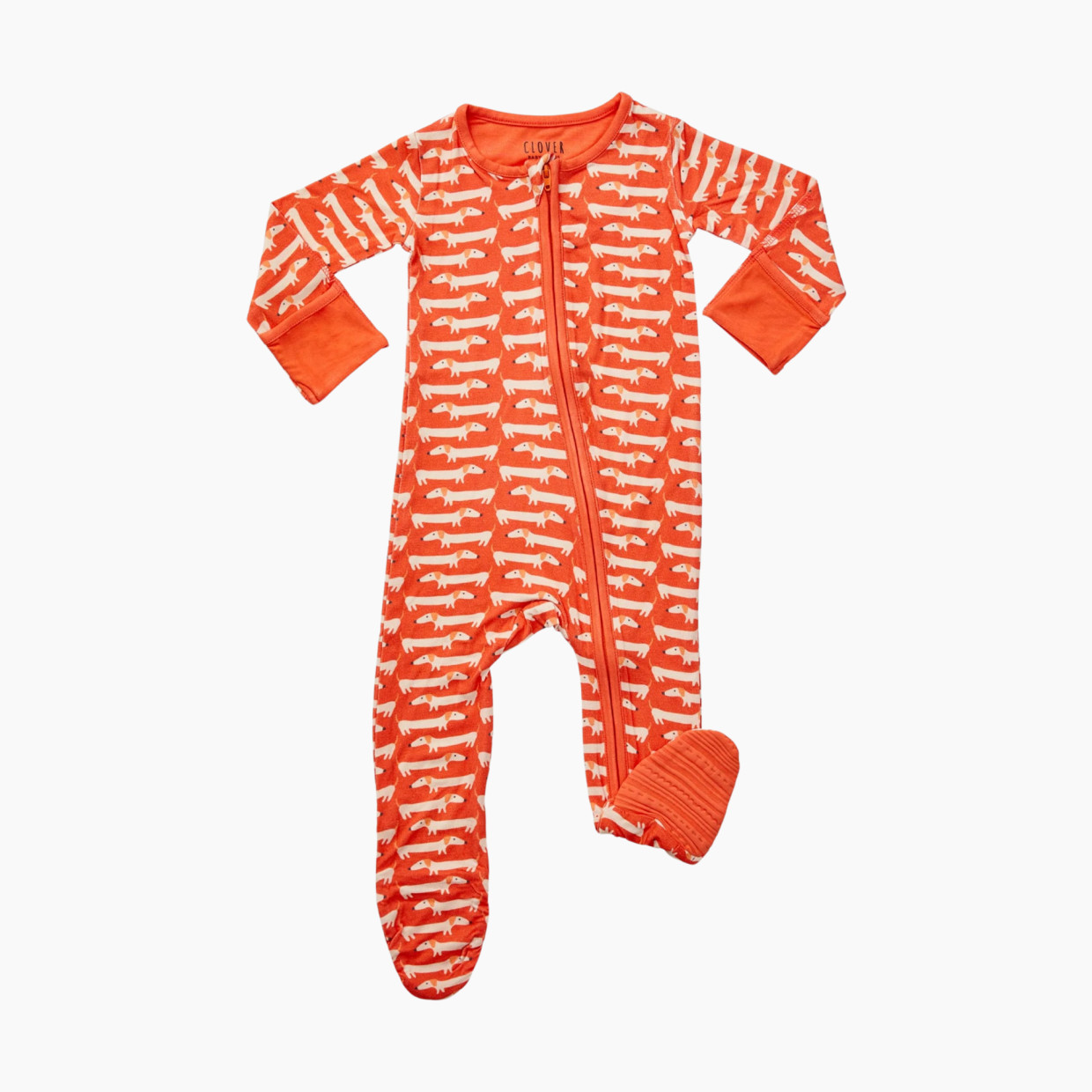 Clover Baby & Kids Printed Zip Footie - Coral Dog, 0-3 M.