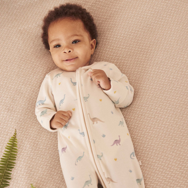 MORI Printed Zip Baby Pajamas - Purple Dino, 0 -3 M.