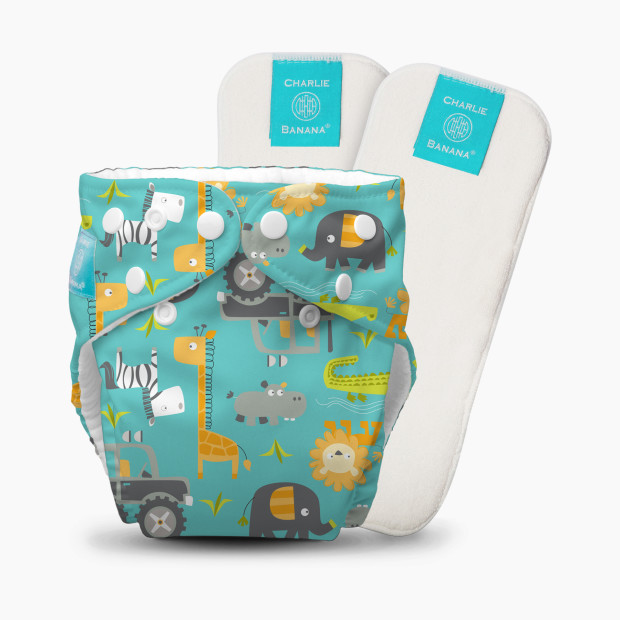 Charlie Banana One-size Reusable Cloth Diaper with 2 Reusable Inserts - Gone Safari.