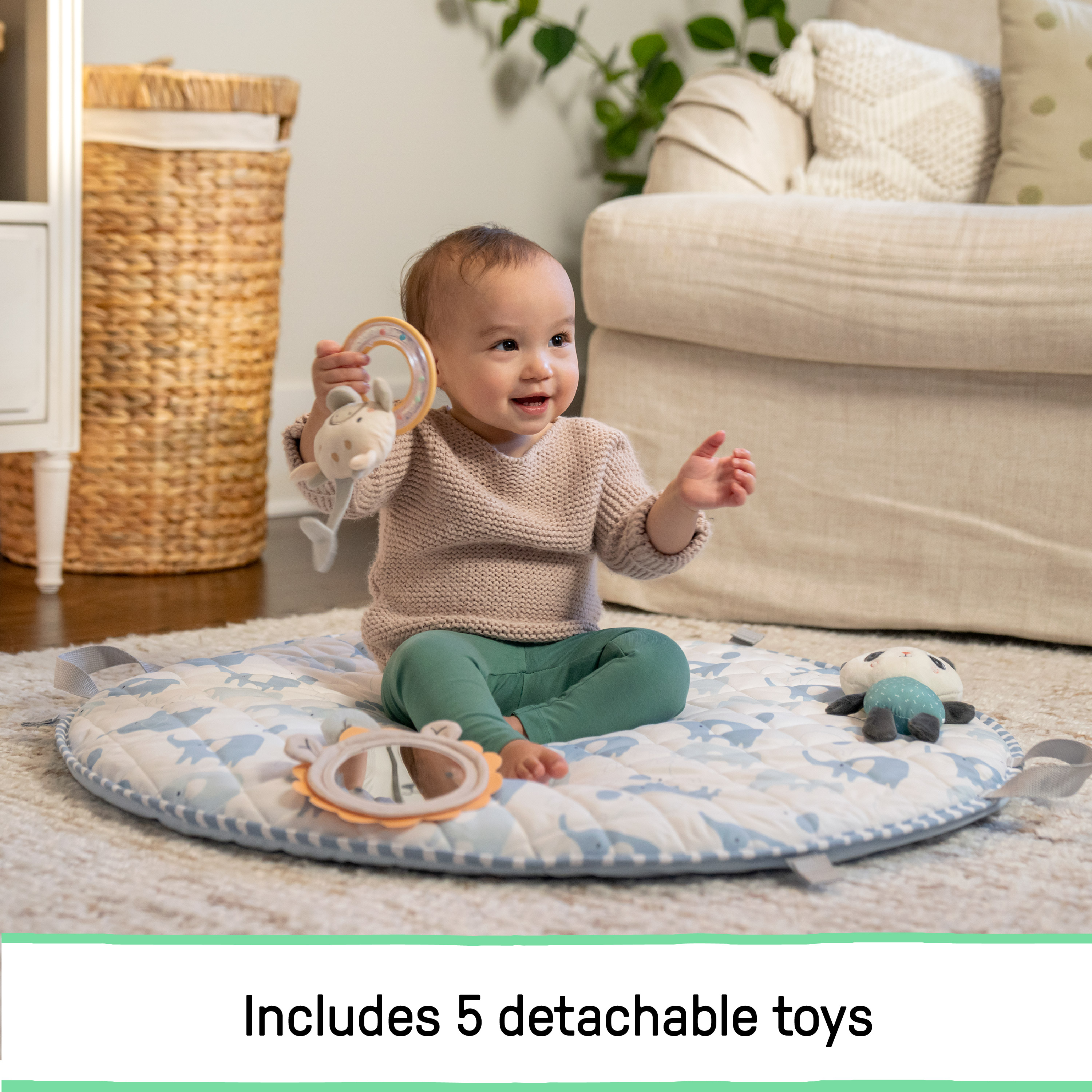 Ingenuity Cozy Spot Duvet Activity Gym with Self-Storage, Machine Washable Mat.