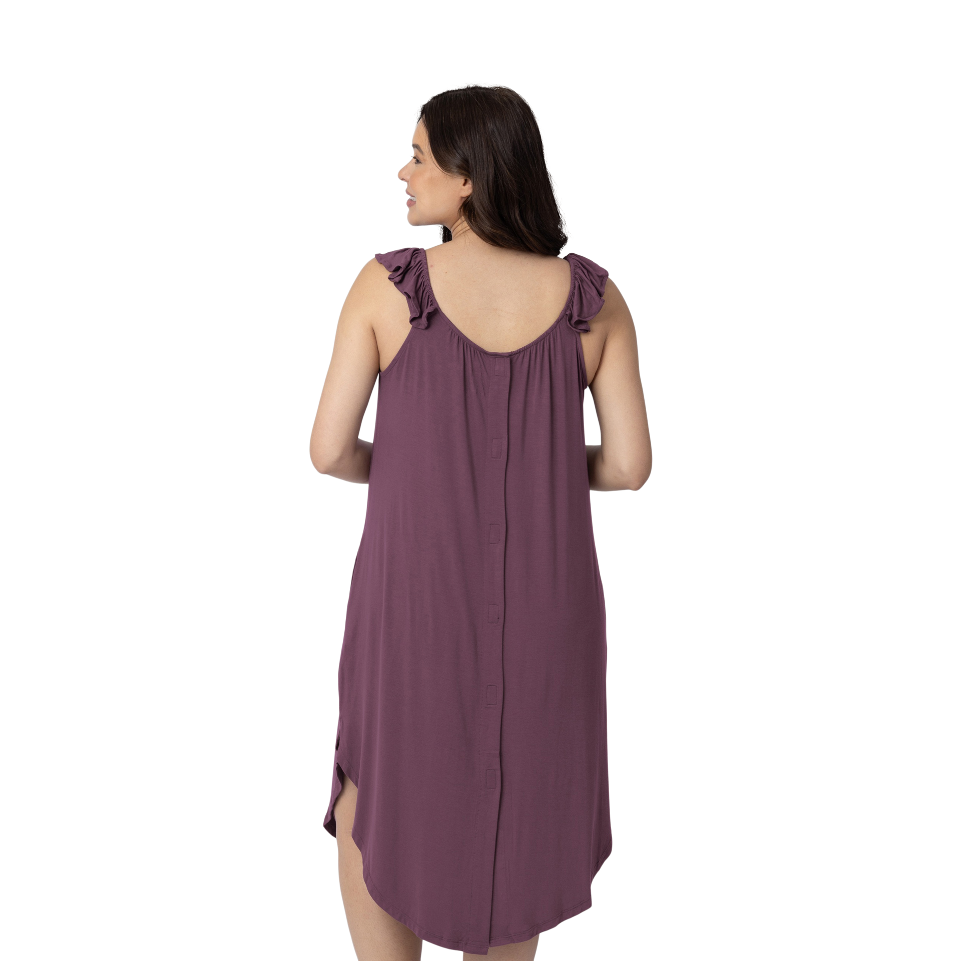 Kindred Bravely Ruffle Strap Labor & Delivery Gown - Burgundy Plum, Medium/Large.