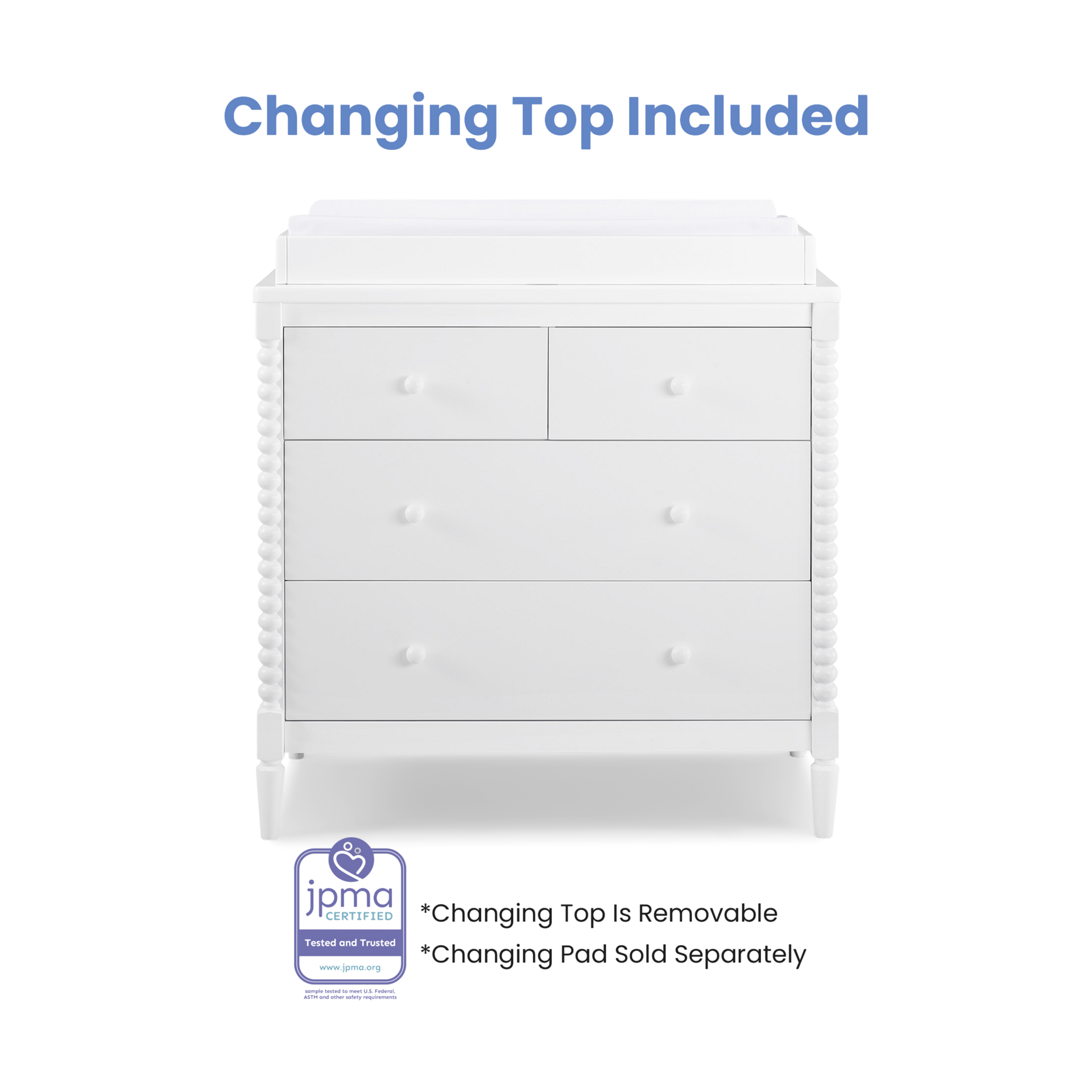 Delta Children Saint 4 Drawer Dresser with Changing Top - Bianca White.