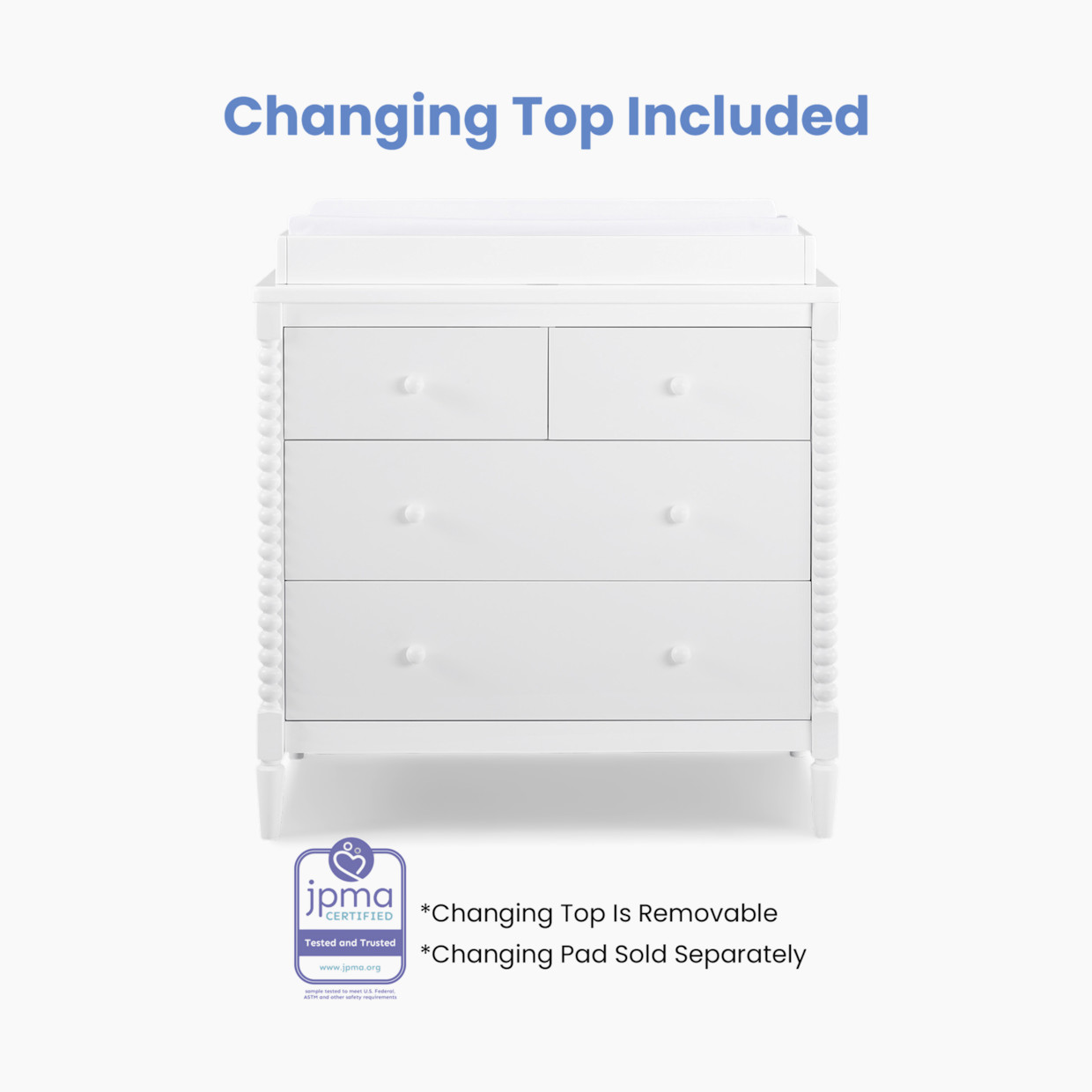 Delta Children Saint 4 Drawer Dresser with Changing Top - Bianca White.