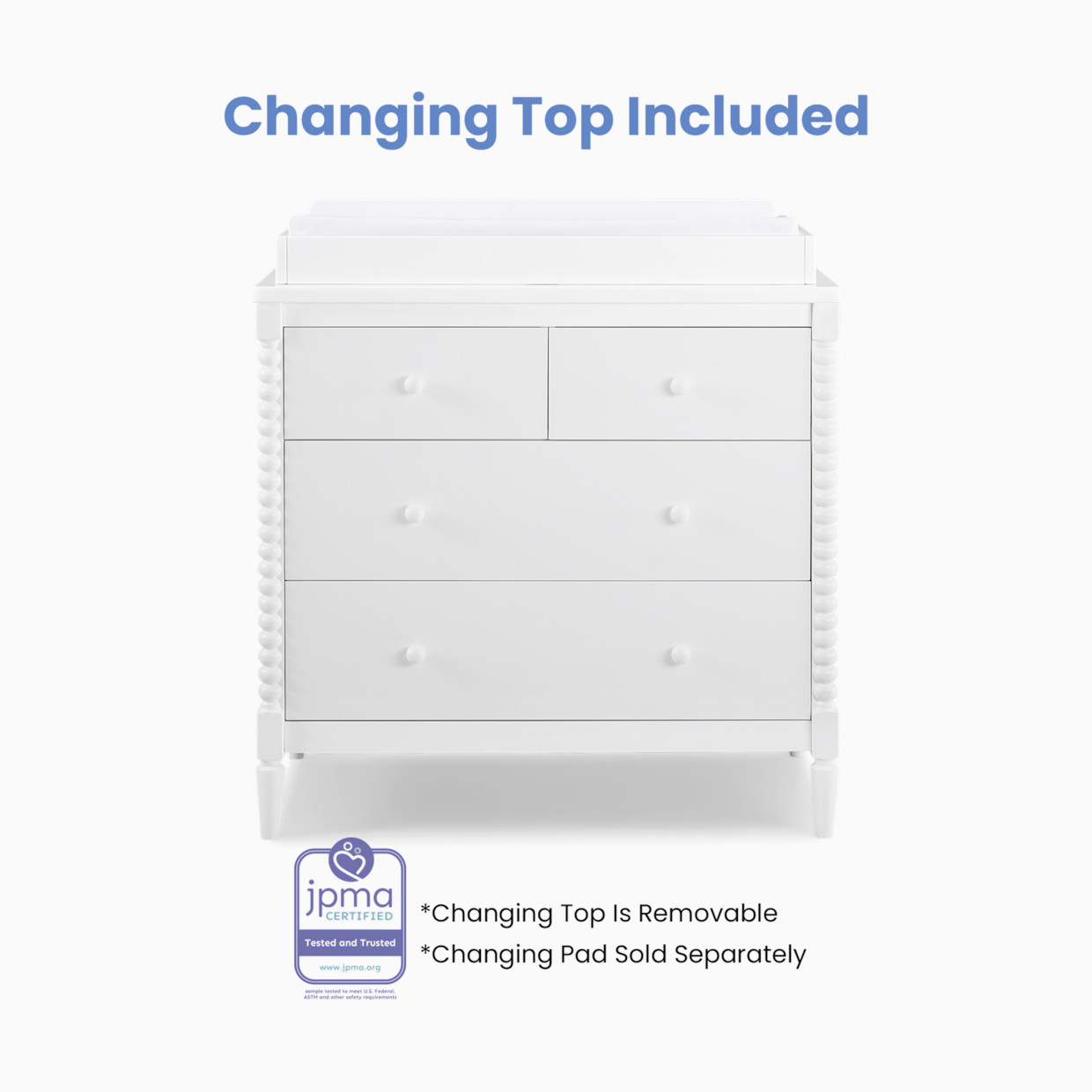 Delta Children Saint 4 Drawer Dresser with Changing Top - Bianca White.