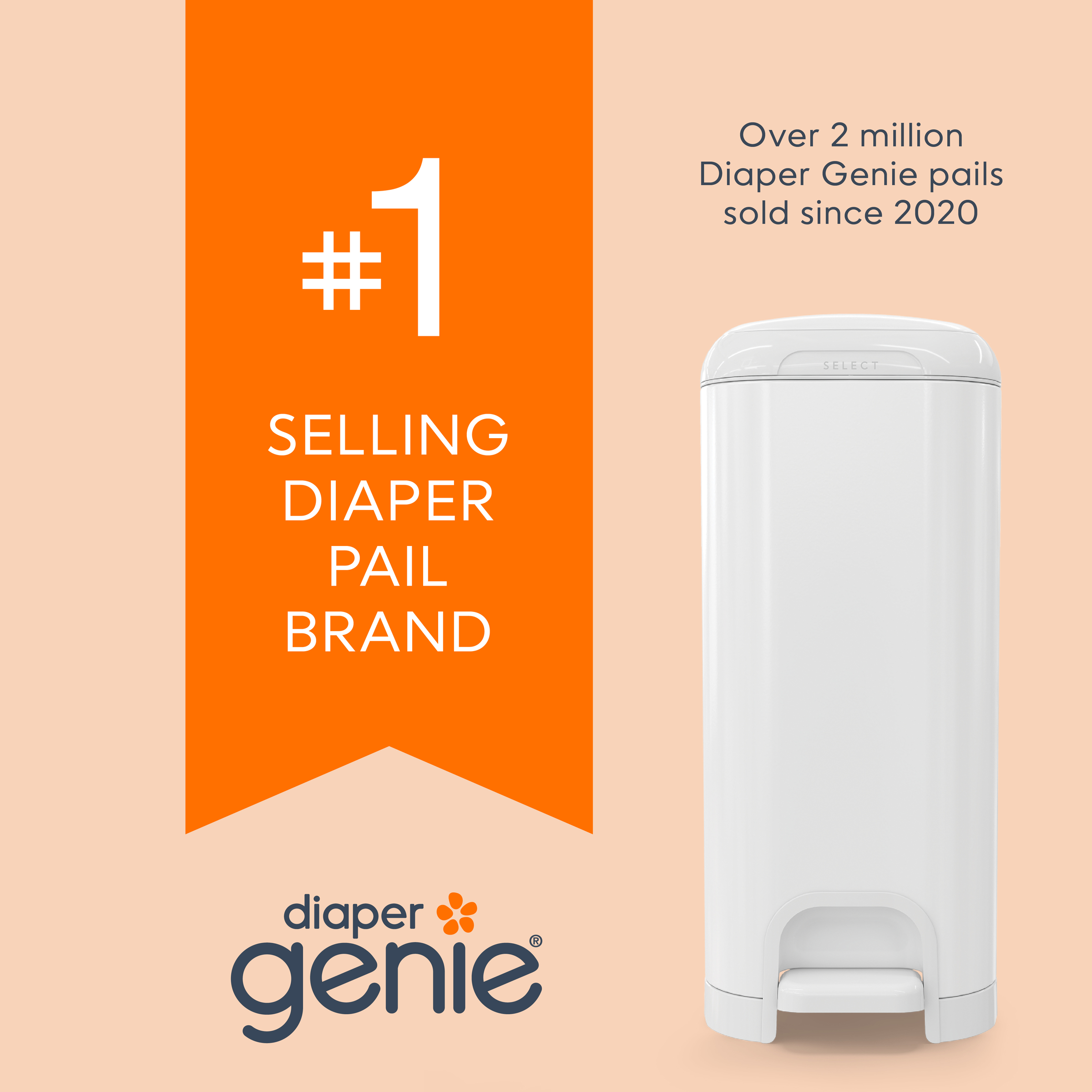 Diaper Genie Square Refill Bags (Compatible with Compact, Classic, Select Pails) - Unscented, 1.