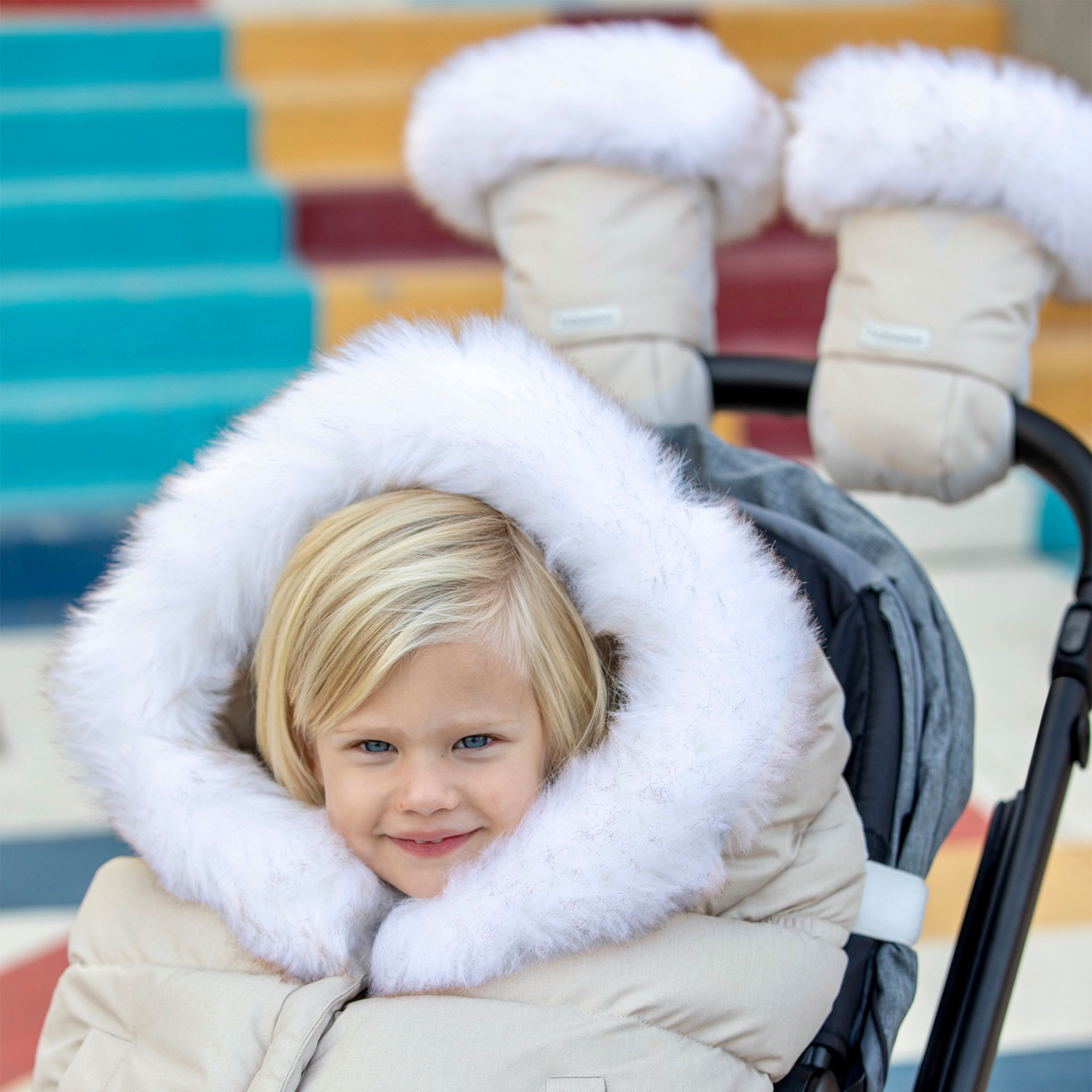 7AM Enfant Tundra Warmmuffs - White Fur Beige Heather.