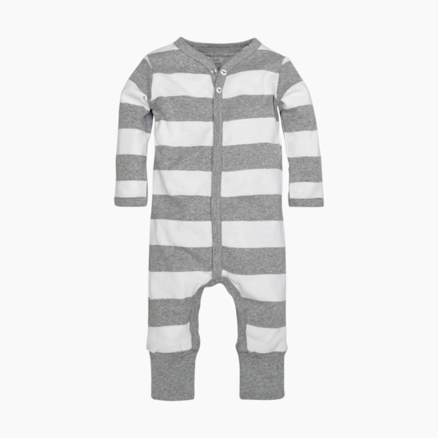 Burt's Bees Baby Organic Convertible Cuff Overall - Heather Grey Rugby Stripe, Newborn.