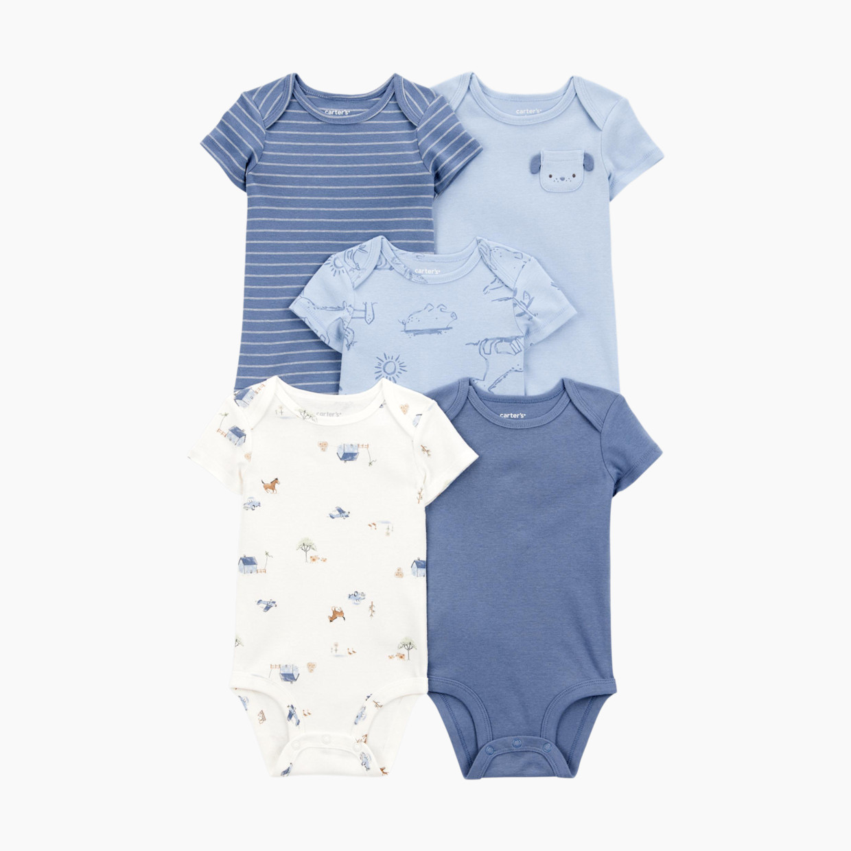 Carter's 5-Pack Short-Sleeve Cotton Bodysuits - Dog, Newborn.