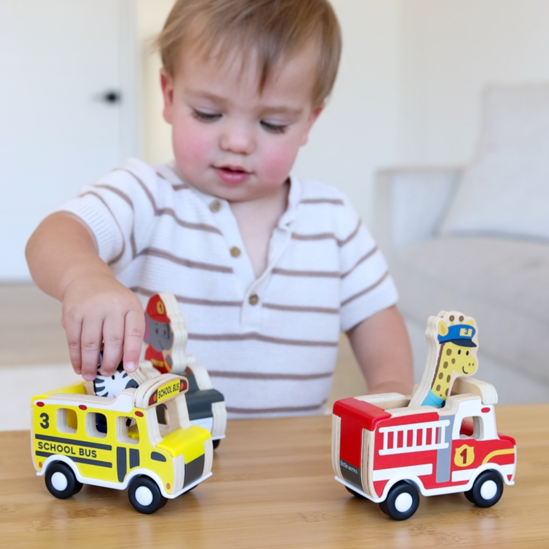 Little Acorn Wooden Pull Back Cars with Mix & Match Characters - Wood.