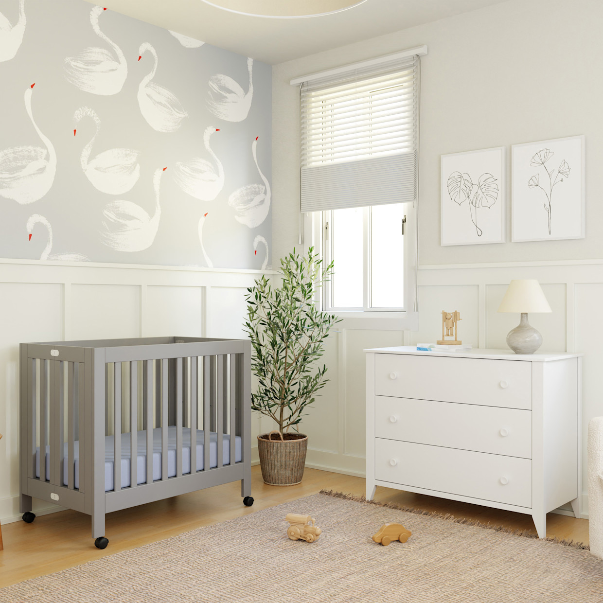 babyletto Origami Mini Crib - Grey.