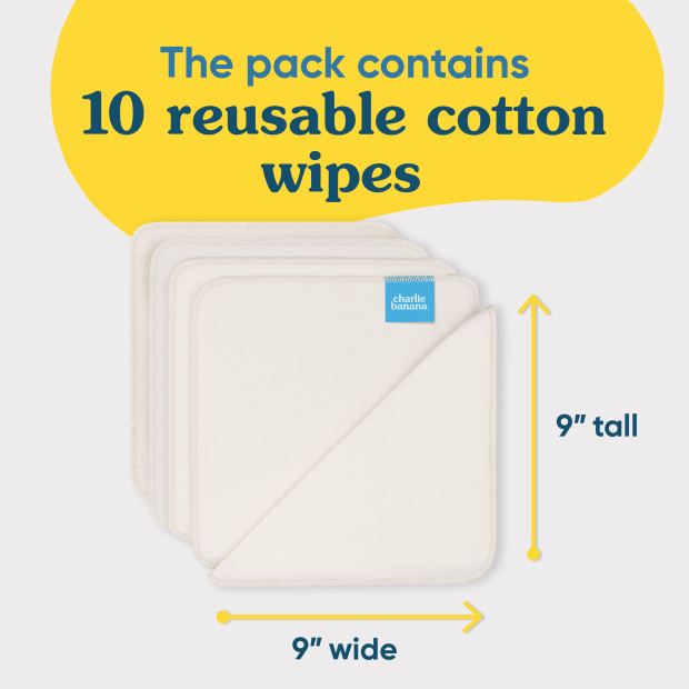 Charlie Banana Reusable & Washable Cotton Wipe (10 Pack) - One Size.