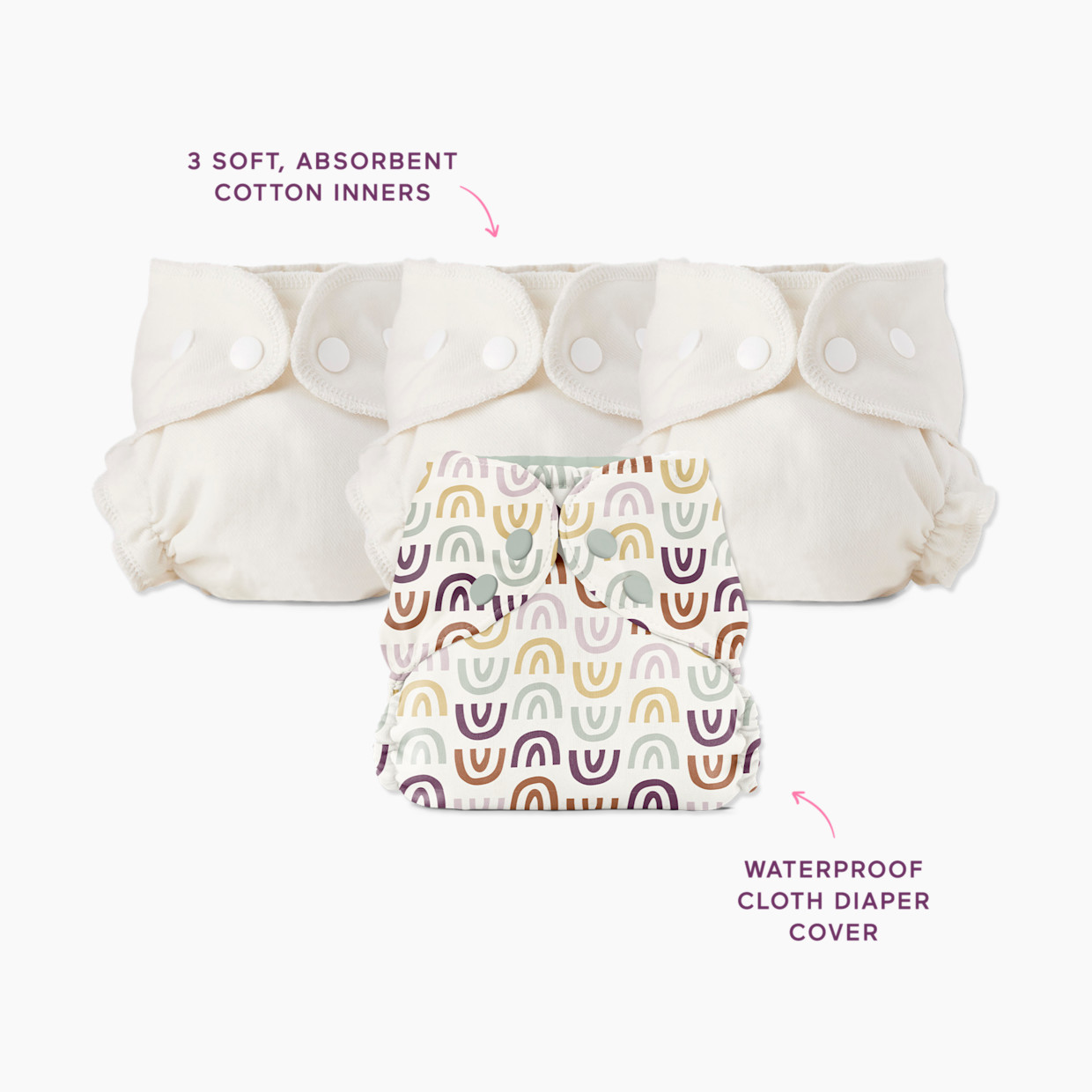 Esembly Blowout Proof Cloth Diaper Bundle - Rainbow, Size 1 (7-17lbs).