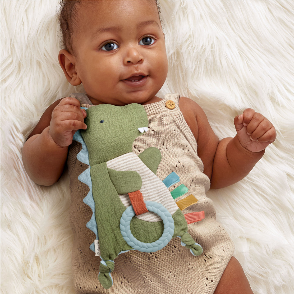 Itzy Ritzy Bitzy Crinkle Sensory Crinkle Toy with Teether - Dino.