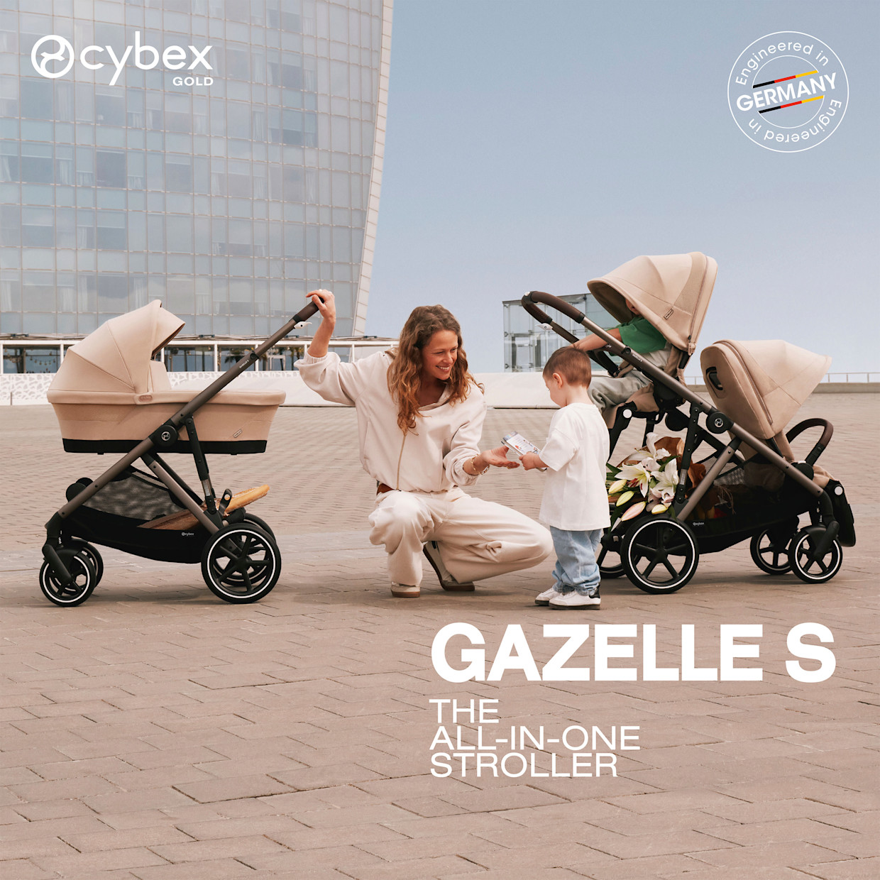 Cybex GAZELLE S Stroller + GAZELLE S Cot Bundle - Moon Black.
