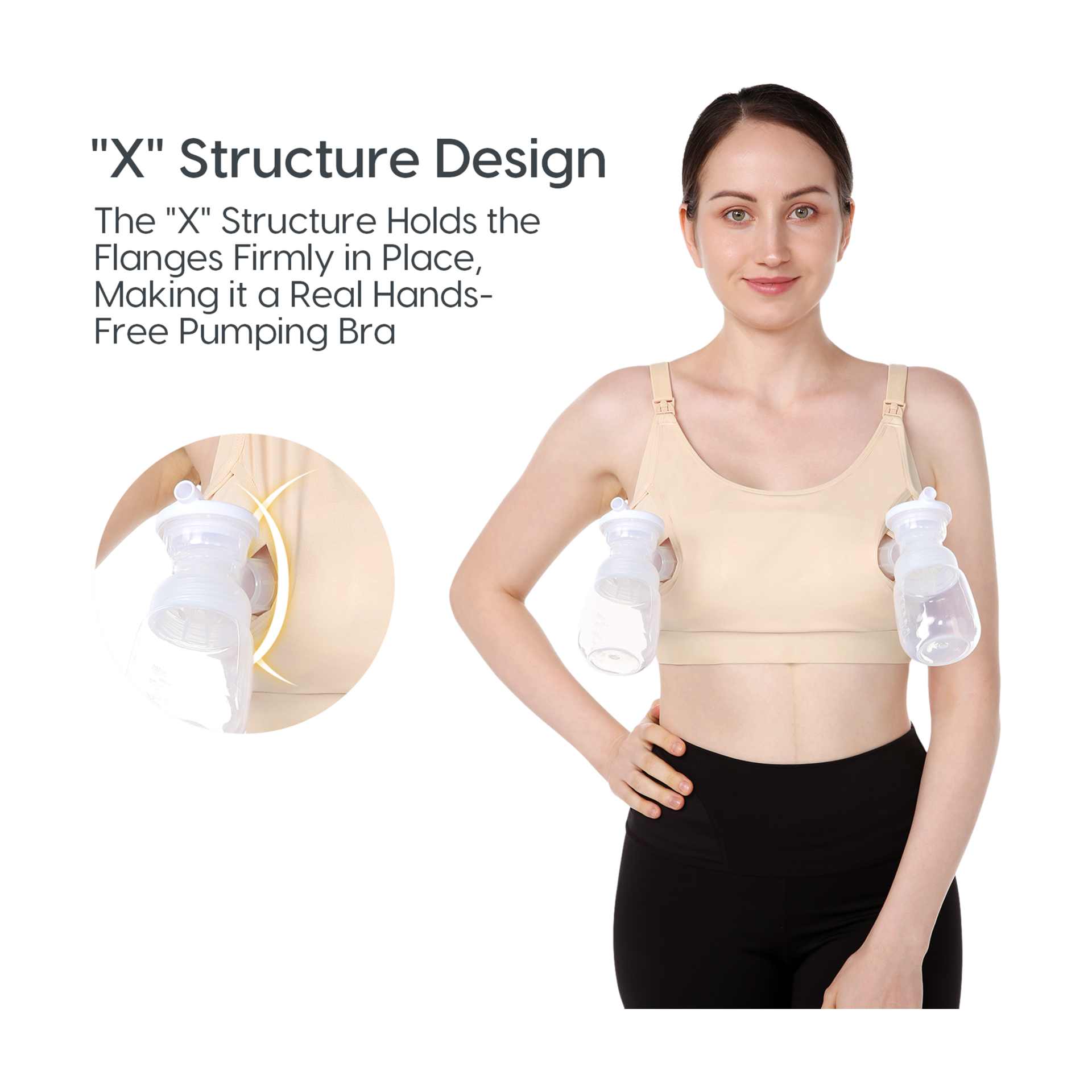 Momcozy Hands-Free Pumping Bra - Beige, XL.