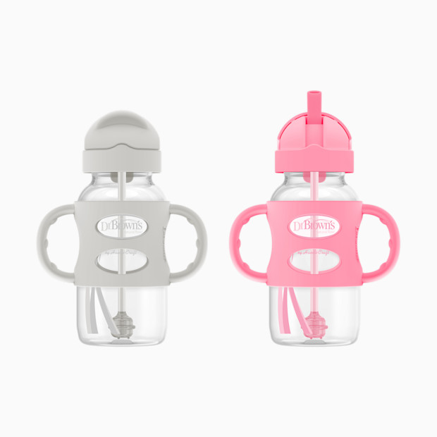 Dr. Brown's Wide-Neck Sippy Straw Bottle with Silicone Handles (2 Pack).