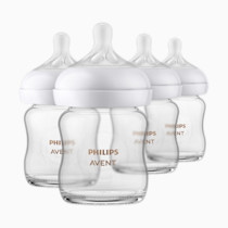 Philips Avent Natural Glass Baby Bottles with Natural Response Nipples (Slow Flow, Flow 2), 4oz, 4-Pack, SCY910/04