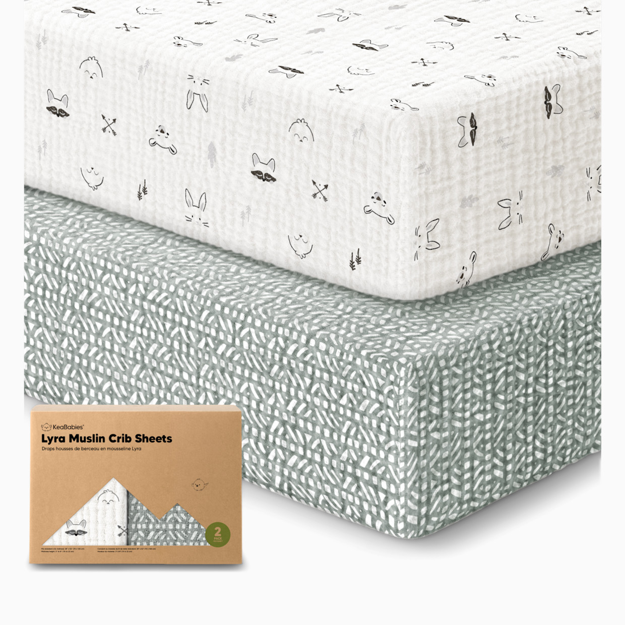 KeaBabies 2-Pack Lyra Muslin Crib Sheets - Nordic.