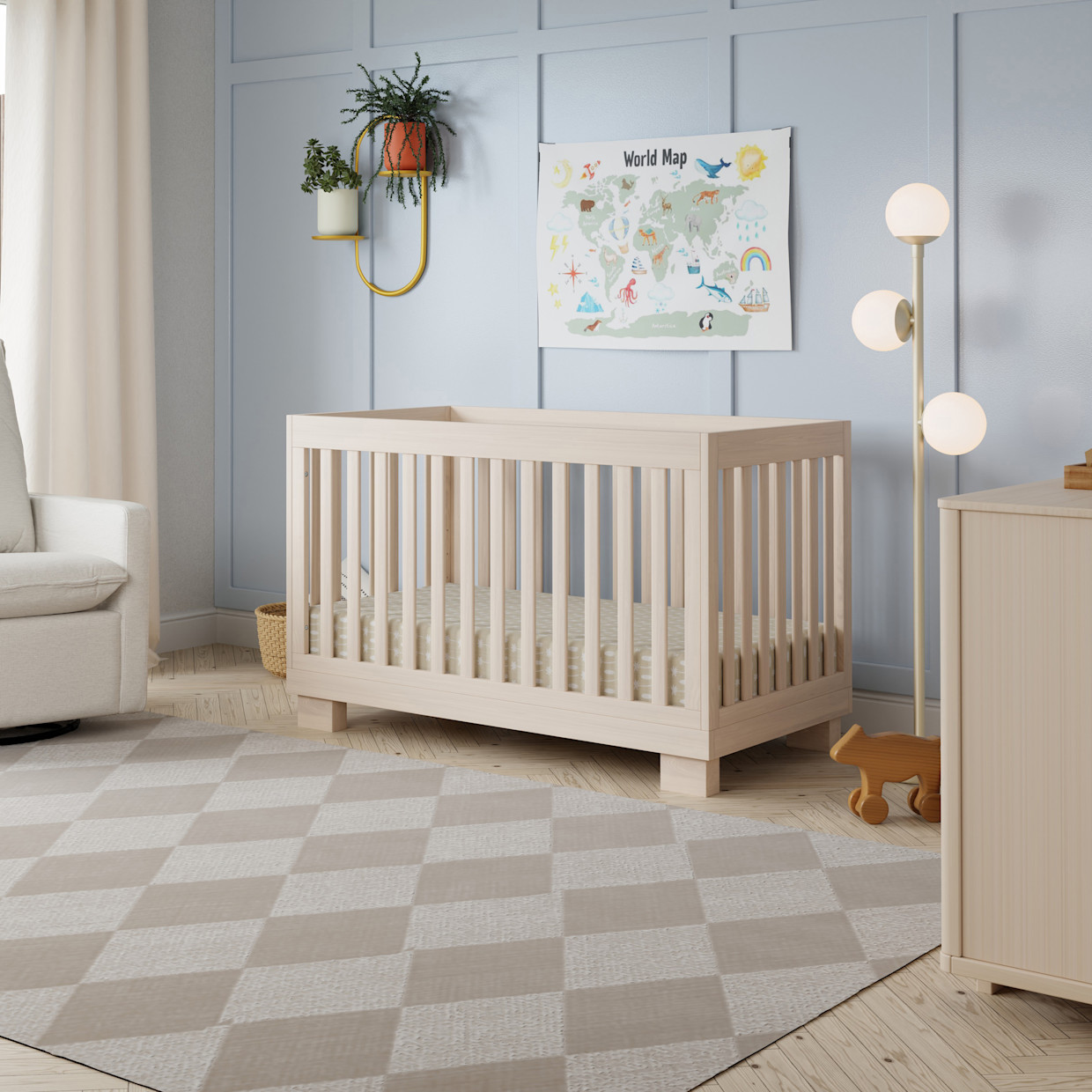 babyletto Modo 3-in-1 Convertible Crib with Toddler Bed Conversion Kit - Washed Natural.